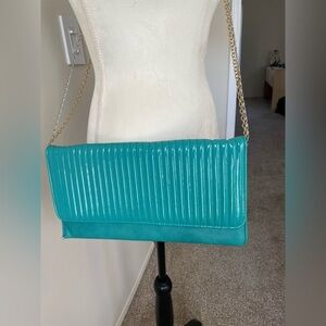 Miztigue Green Crossbody Bag With Linear quilting. Envelope Evening Bag Green